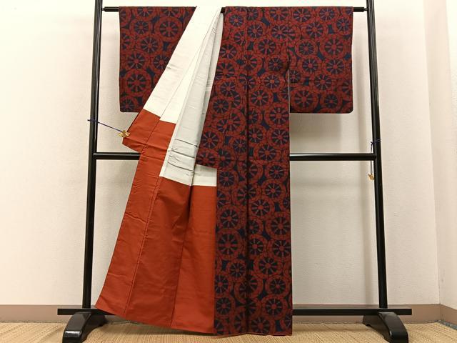 平和屋着物■上質な紬　源氏車文　正絹　逸品　BAAY6043hj