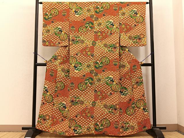 平和屋着物■上質な小紋　風景花絵皿文　正絹　逸品　BAAY6044hj