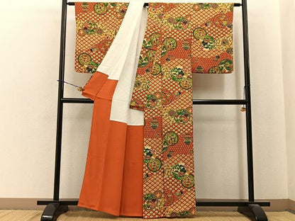 平和屋着物■上質な小紋　風景花絵皿文　正絹　逸品　BAAY6044hj