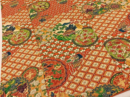 平和屋着物■上質な小紋　風景花絵皿文　正絹　逸品　BAAY6044hj