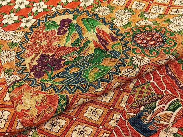平和屋着物■上質な小紋　風景花絵皿文　正絹　逸品　BAAY6044hj