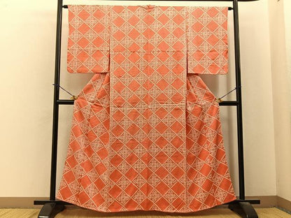 平和屋着物■上質な小紋　総絞り　菱文様　正絹　逸品　BAAY6045hj