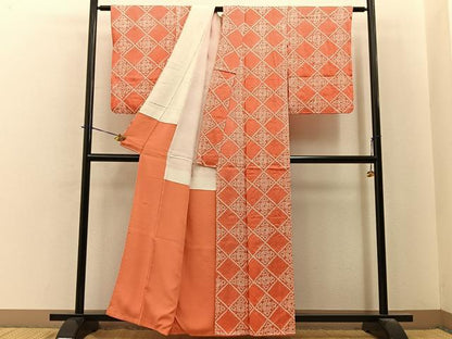 平和屋着物■上質な小紋　総絞り　菱文様　正絹　逸品　BAAY6045hj