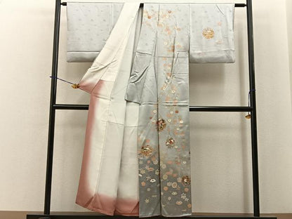 平和屋着物■訪問着　雪輪草花文　暈し染め　金銀彩　正絹　逸品　BAAY6051hj
