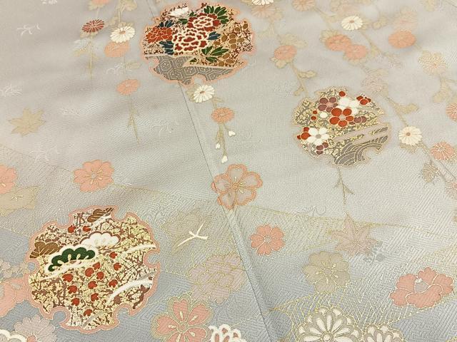 平和屋着物■訪問着　雪輪草花文　暈し染め　金銀彩　正絹　逸品　BAAY6051hj