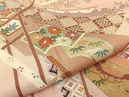 平和屋着物■訪問着　几帳宝尽くし花文　暈し染め　金銀彩　正絹　逸品　BAAY6052hj