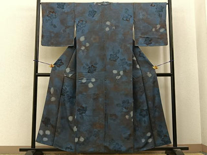 平和屋着物●上質な小紋　地紋起こし　草花文　正絹　逸品　BAAY6058hj