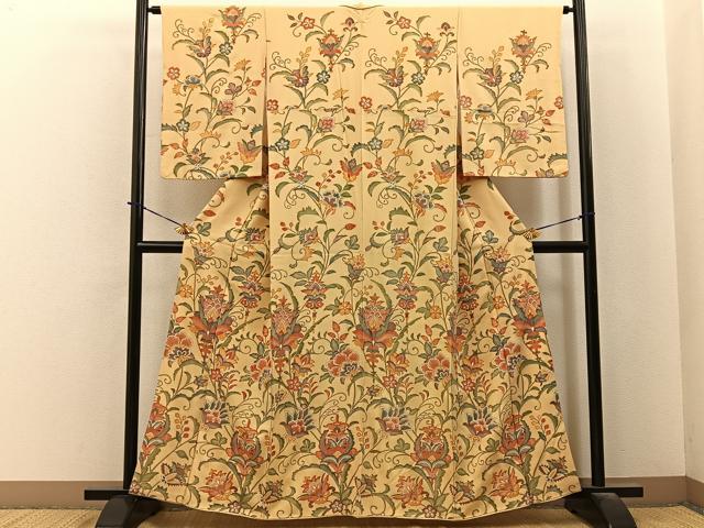 平和屋着物●訪問着　更紗花唐草文　金彩　正絹　逸品　BAAY6067hj