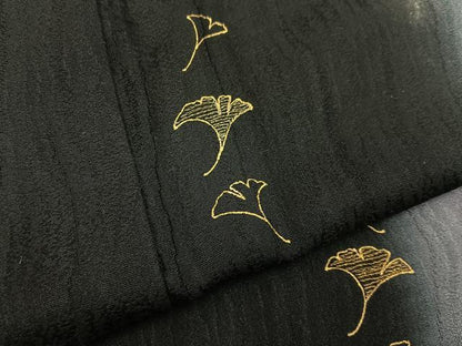 平和屋着物●訪問着　刺繍　銀杏　暈し染め　黒地　金彩　正絹　逸品　BAAY6070hj