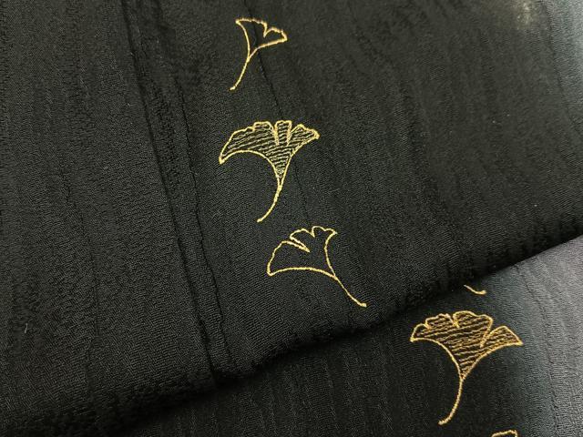 平和屋着物●訪問着　刺繍　銀杏　暈し染め　黒地　金彩　正絹　逸品　BAAY6070hj