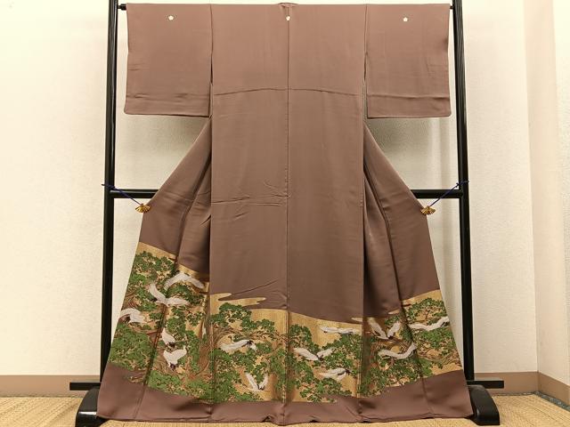 平和屋着物●豪華色留袖　寿光織　群鶴浜松文　正絹　逸品　BAAY6072hj