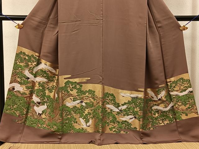 平和屋着物●豪華色留袖　寿光織　群鶴浜松文　正絹　逸品　BAAY6072hj