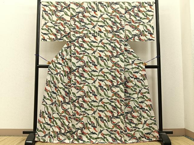 平和屋着物●上質な小紋　紅型　舞葉文　正絹　逸品　BAAY6073hj
