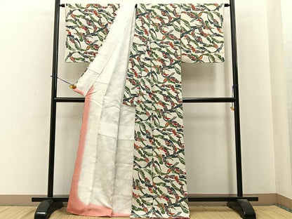 平和屋着物●上質な小紋　紅型　舞葉文　正絹　逸品　BAAY6073hj