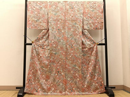 平和屋着物■上質な小紋　絞り　地紙花鳥文　暈し染め　金彩　正絹　逸品　未使用　BAAY6077hj
