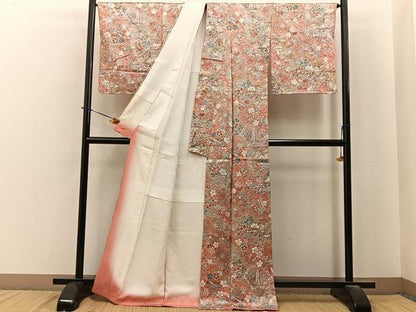 平和屋着物■上質な小紋　絞り　地紙花鳥文　暈し染め　金彩　正絹　逸品　未使用　BAAY6077hj
