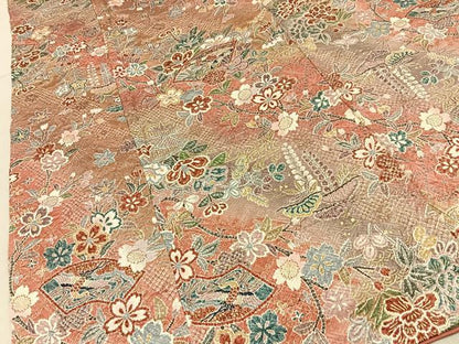 平和屋着物■上質な小紋　絞り　地紙花鳥文　暈し染め　金彩　正絹　逸品　未使用　BAAY6077hj
