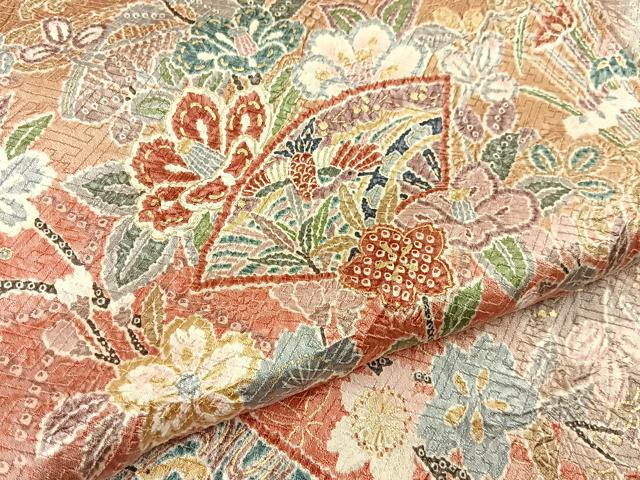 平和屋着物■上質な小紋　絞り　地紙花鳥文　暈し染め　金彩　正絹　逸品　未使用　BAAY6077hj