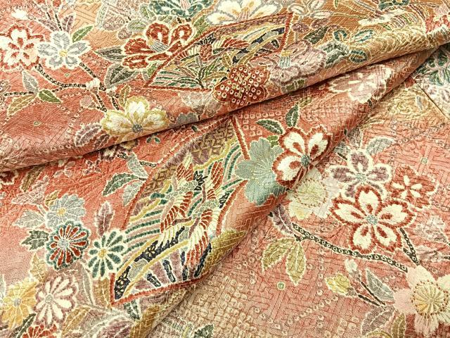 平和屋着物■上質な小紋　絞り　地紙花鳥文　暈し染め　金彩　正絹　逸品　未使用　BAAY6077hj