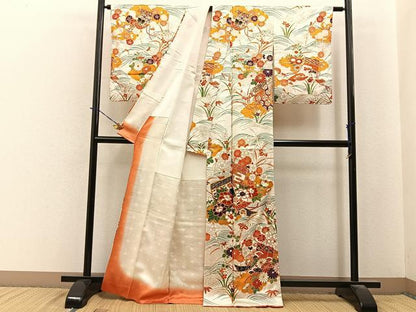 平和屋着物●訪問着　駒刺繍　流水几帳花文　金彩　正絹　逸品　BAAY6078hj