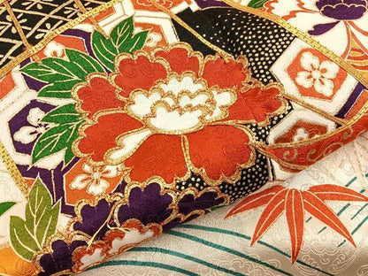 平和屋着物●訪問着　駒刺繍　流水几帳花文　金彩　正絹　逸品　BAAY6078hj
