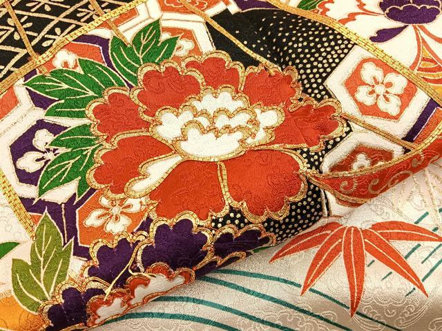 平和屋着物●訪問着　駒刺繍　流水几帳花文　金彩　正絹　逸品　BAAY6078hj