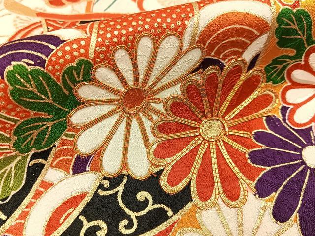 平和屋着物●訪問着　駒刺繍　流水几帳花文　金彩　正絹　逸品　BAAY6078hj