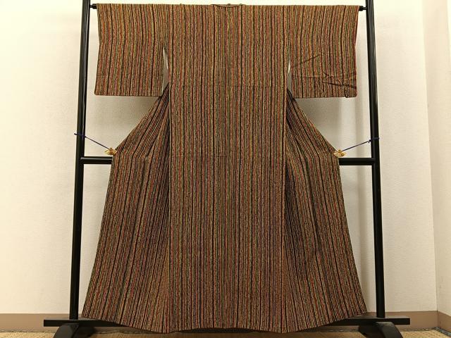 平和屋着物■上質な小紋　よろけ縞　鬼しぼ縮緬　正絹　逸品　BAAY6082hj