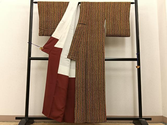 平和屋着物■上質な小紋　よろけ縞　鬼しぼ縮緬　正絹　逸品　BAAY6082hj