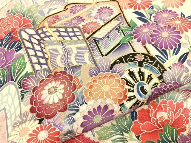 平和屋着物■豪華振袖　駒刺繍　束ね熨斗御所車花文　金彩　正絹　逸品　BAAY6083hj