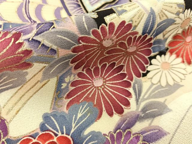平和屋着物■豪華振袖　駒刺繍　束ね熨斗御所車花文　金彩　正絹　逸品　BAAY6083hj