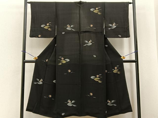 平和屋着物■上質な小紋　吹き寄せ文　黒地　金彩　正絹　逸品　BAAY6086hj
