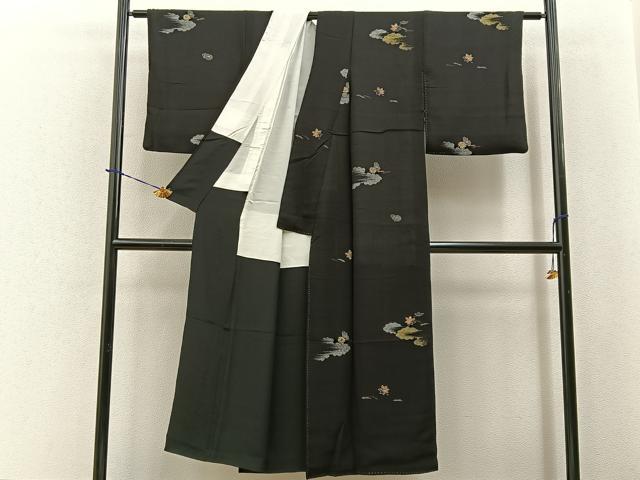 平和屋着物■上質な小紋　吹き寄せ文　黒地　金彩　正絹　逸品　BAAY6086hj