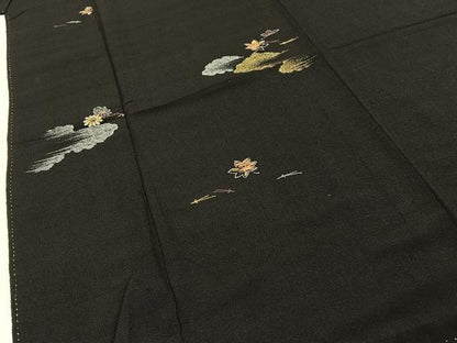 平和屋着物■上質な小紋　吹き寄せ文　黒地　金彩　正絹　逸品　BAAY6086hj