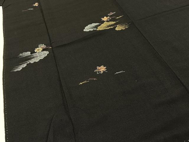 平和屋着物■上質な小紋　吹き寄せ文　黒地　金彩　正絹　逸品　BAAY6086hj