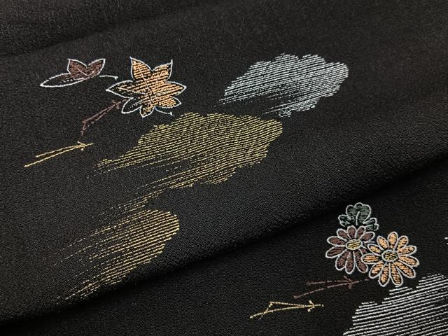 平和屋着物■上質な小紋　吹き寄せ文　黒地　金彩　正絹　逸品　BAAY6086hj
