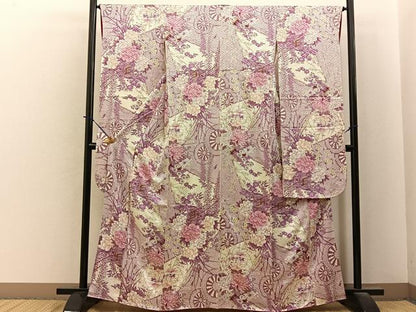 平和屋着物●豪華振袖　御所車花文　金彩　正絹　逸品　BAAY6087hj