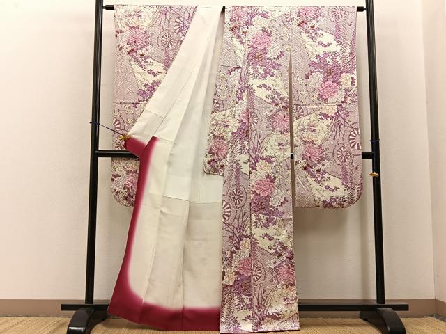 平和屋着物●豪華振袖　御所車花文　金彩　正絹　逸品　BAAY6087hj