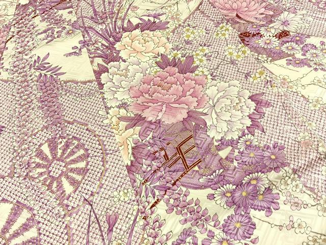 平和屋着物●豪華振袖　御所車花文　金彩　正絹　逸品　BAAY6087hj