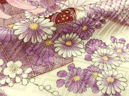 平和屋着物●豪華振袖　御所車花文　金彩　正絹　逸品　BAAY6087hj