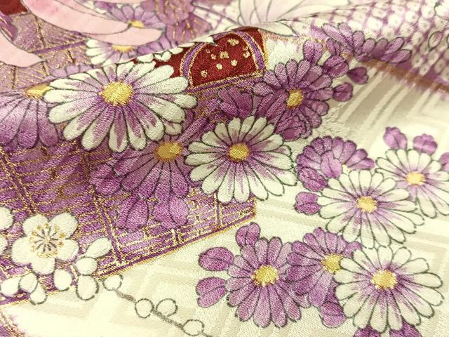 平和屋着物●豪華振袖　御所車花文　金彩　正絹　逸品　BAAY6087hj