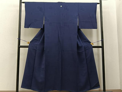 平和屋着物■上質な色無地　亀甲花地紋　藍鉄色　正絹　逸品　BAAY6091hj