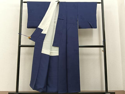 平和屋着物■上質な色無地　亀甲花地紋　藍鉄色　正絹　逸品　BAAY6091hj