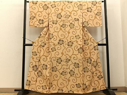 平和屋着物●上質な小紋　地紋起こし　梅唐草文　正絹　逸品　BAAY6096hj