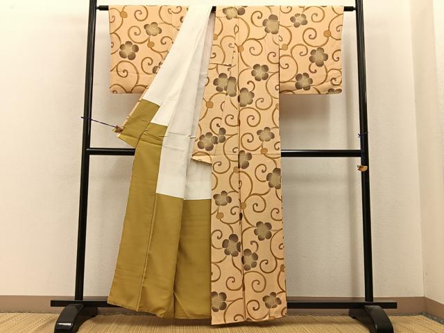 平和屋着物●上質な小紋　地紋起こし　梅唐草文　正絹　逸品　BAAY6096hj