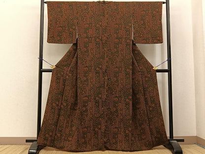 平和屋着物■上質な小紋　花唐草文　鬼しぼ縮緬　正絹　逸品　BAAY6101hj