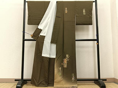 平和屋着物●訪問着　刺繍　短冊秋草文　暈し染め　金彩　正絹　逸品　BAAY6102hj