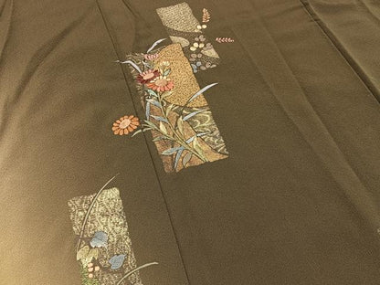 平和屋着物●訪問着　刺繍　短冊秋草文　暈し染め　金彩　正絹　逸品　BAAY6102hj