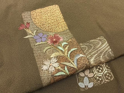 平和屋着物●訪問着　刺繍　短冊秋草文　暈し染め　金彩　正絹　逸品　BAAY6102hj