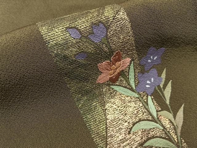 平和屋着物●訪問着　刺繍　短冊秋草文　暈し染め　金彩　正絹　逸品　BAAY6102hj